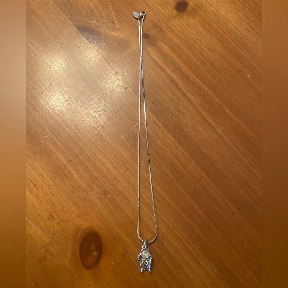 Silver color basketball necklace 9.5” with red crystals